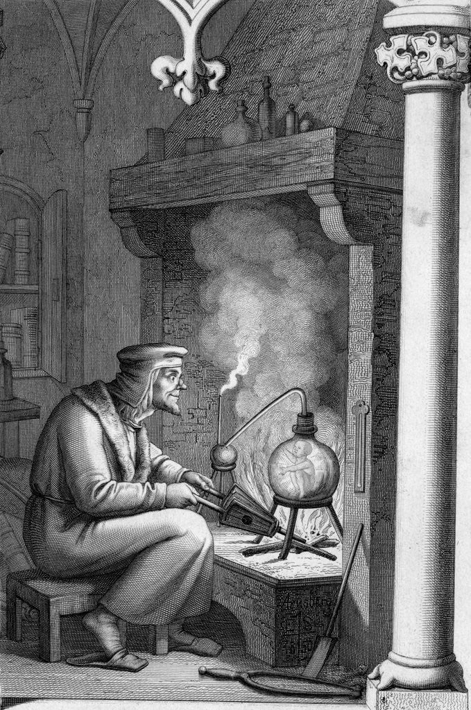 Detail of Engraving Depicting Alchemist with Crucible from Goethe's Faust by Anonymous