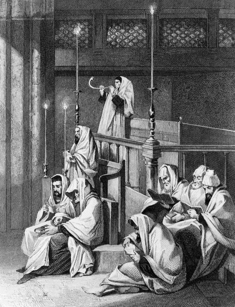 Detail of Man Blowing The Shofar On First Of Year by Anonymous
