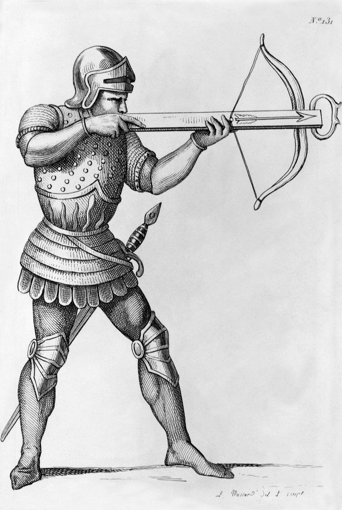 Detail of Engraving of a Knight Aiming a Crossbow by L. Massard