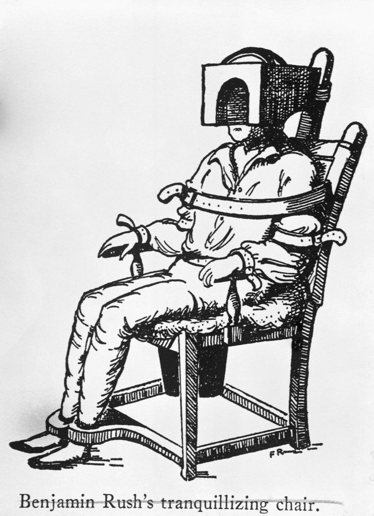 Detail of Benjamin Rush's Tranquillizing Chair Illustration by Anonymous