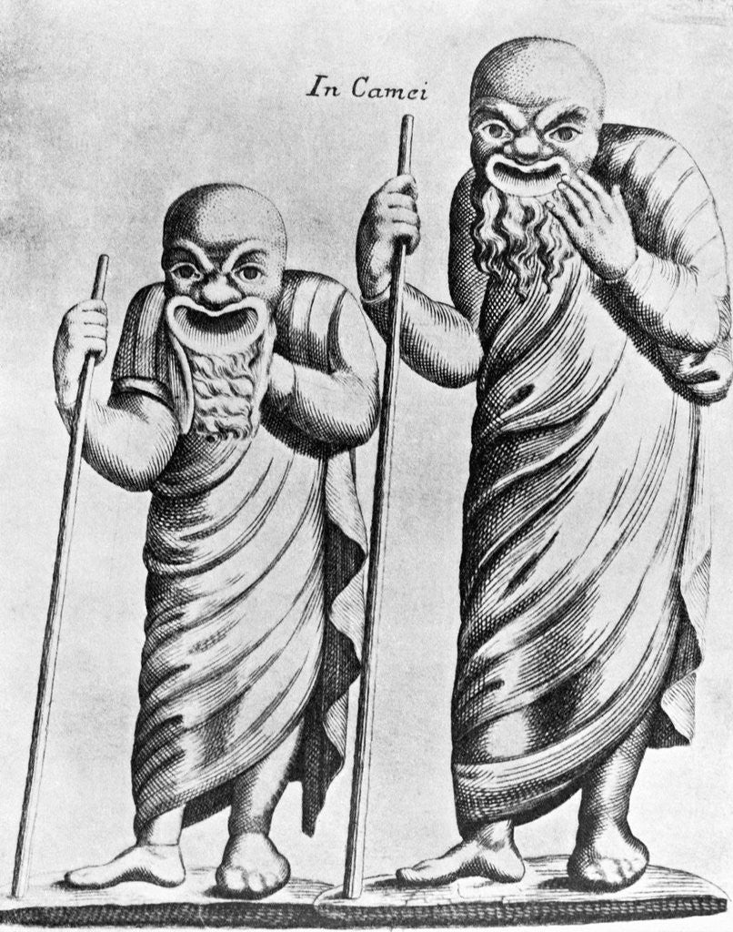 Detail of In Camei Engraving of Greek Actors Wearing Masks by Anonymous