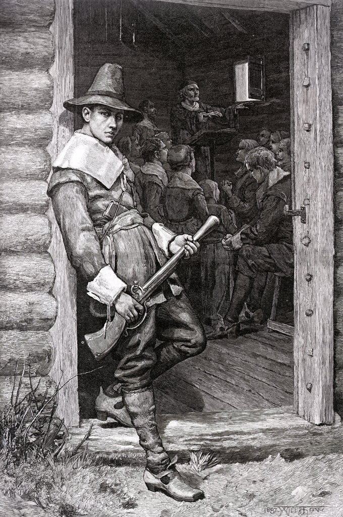 Detail of Puritan in Doorway During Thanksgiving Dinner by Anonymous