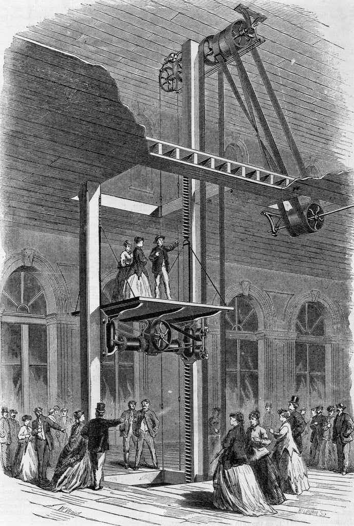 Detail of Woodcut Of Early Elevator Model by Anonymous