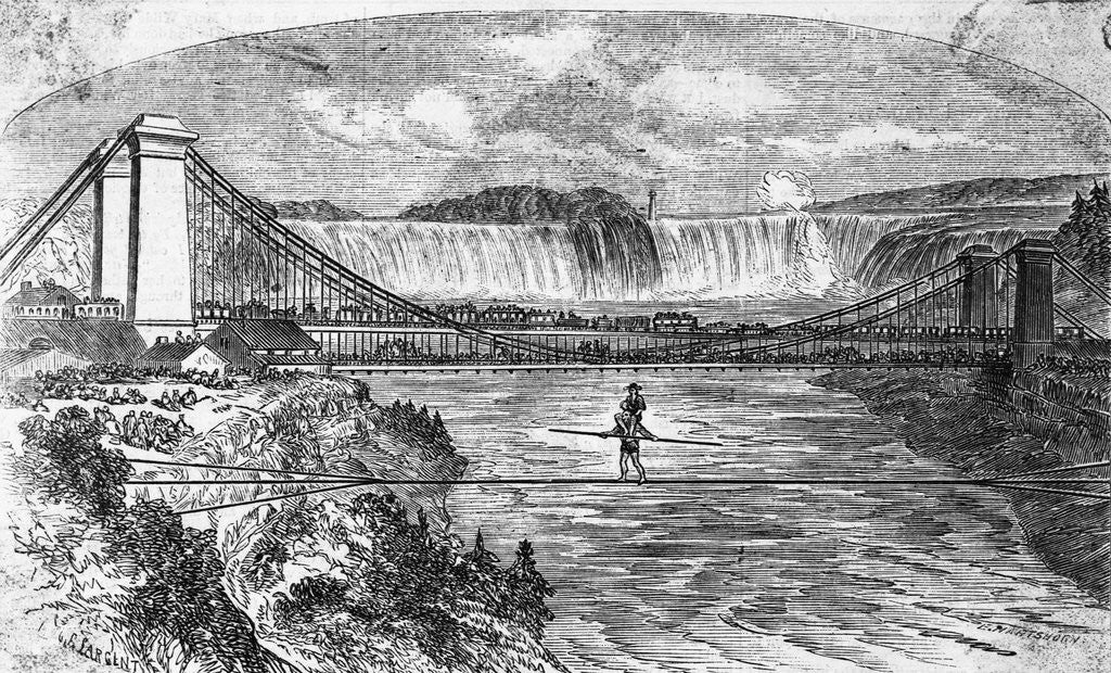Detail of Woodcut Illustration of Charles Blondin Crossing Niagara River on Tightrope by Anonymous