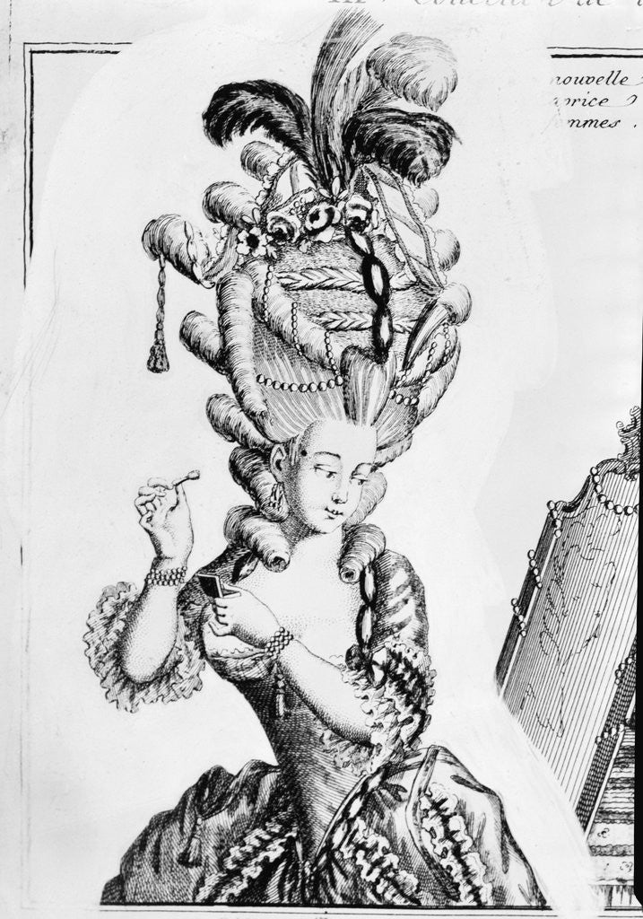 Detail of Illustration of 18th-Century Woman With Ridiculous Headpiece by Anonymous