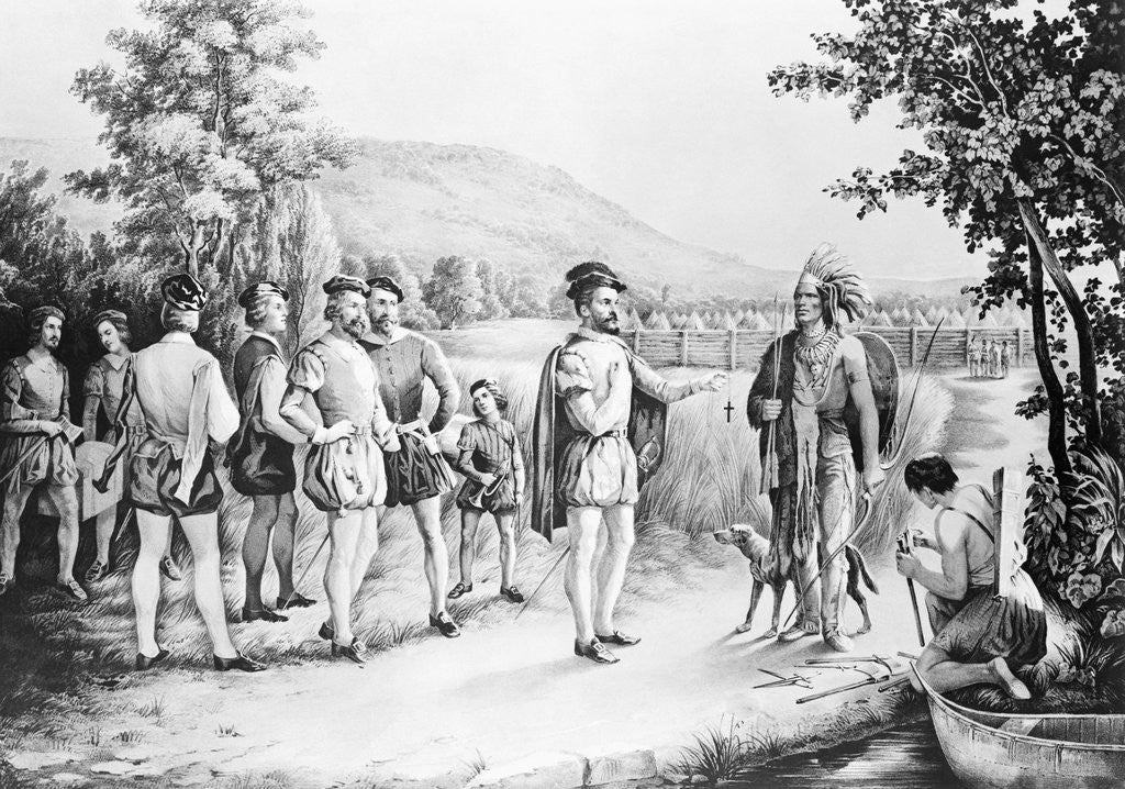 Detail of Jacques Cartier's First Meeting with Canadian Indians by Anonymous