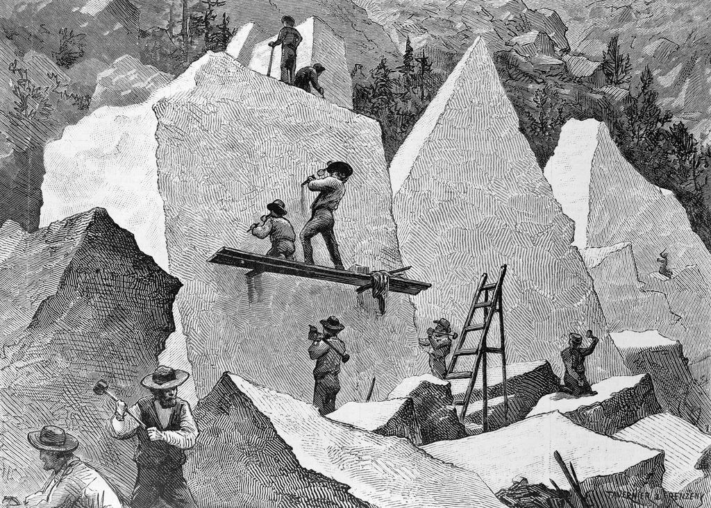 Detail of Illustration of Men Quarrying in Canyon by Anonymous