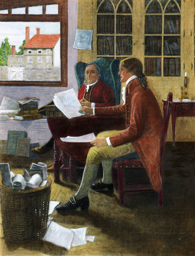 Detail of Thomas Jefferson Reading To Franklin by Clyde Osmer de Land