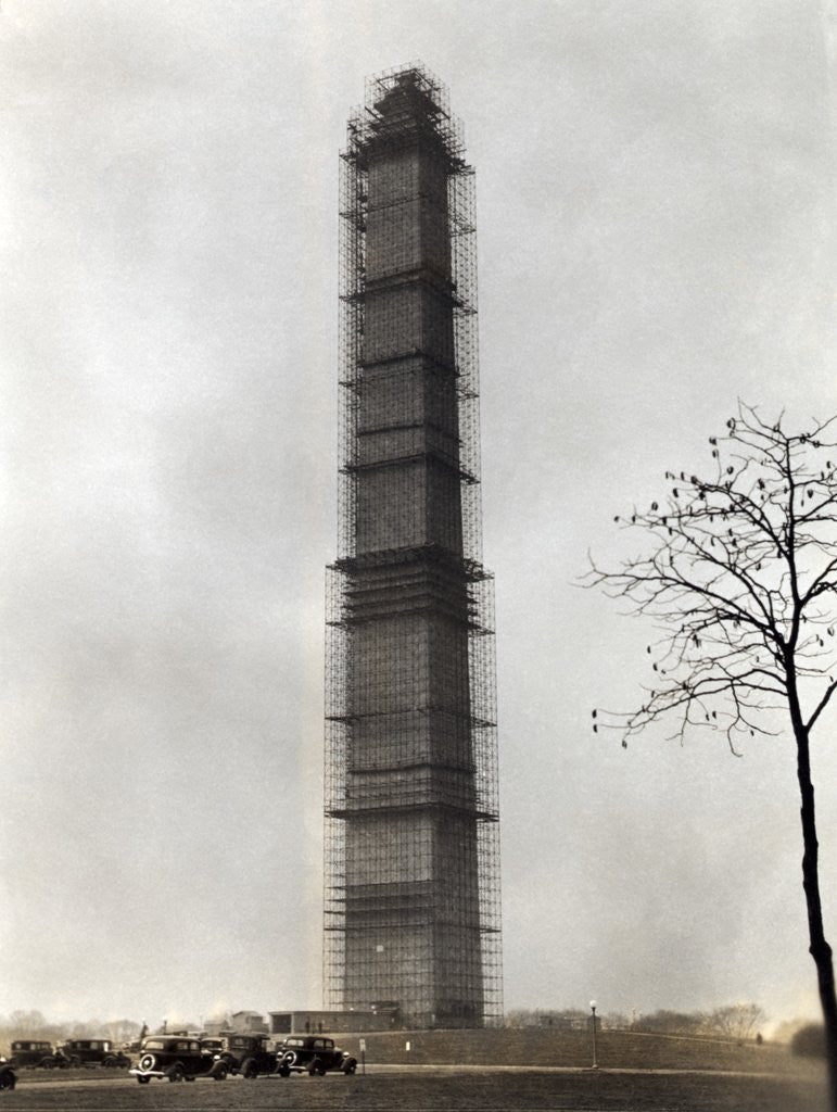 Washington Monument Covered with Scaffolds by Corbis