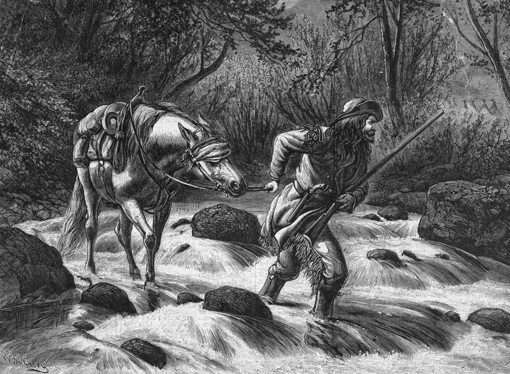 Detail of Frontiersman Walking Blindfolded Horse;Engraving by Corbis