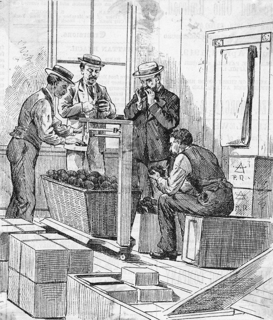 Detail of Men Examine Opium In 'The Opium Room' by Anonymous