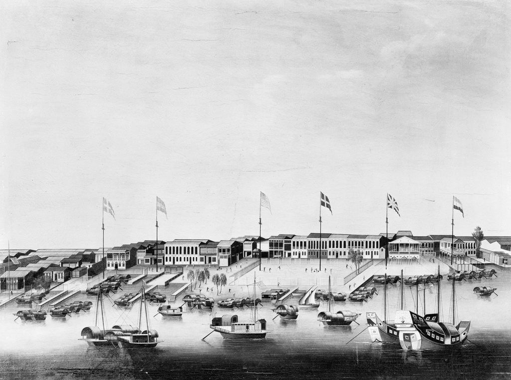 Detail of Painting Of Buildings At Canton Harbor by Anonymous