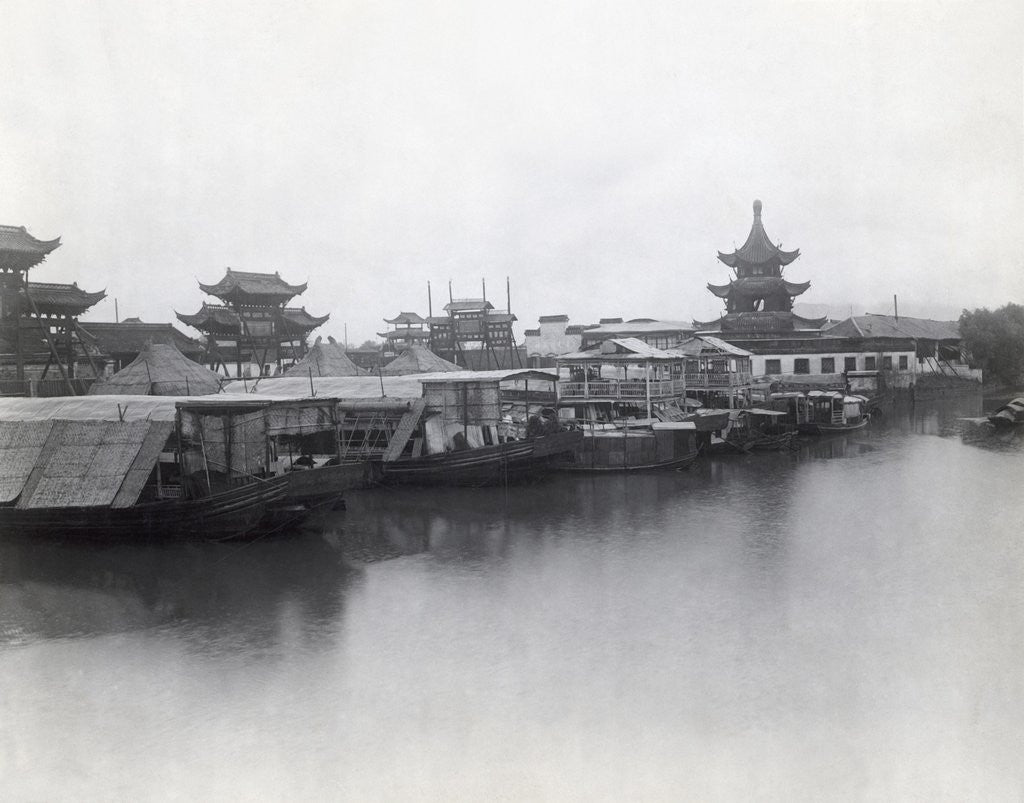 Detail of Boats On Canal W/Pagoda In Background by Anonymous