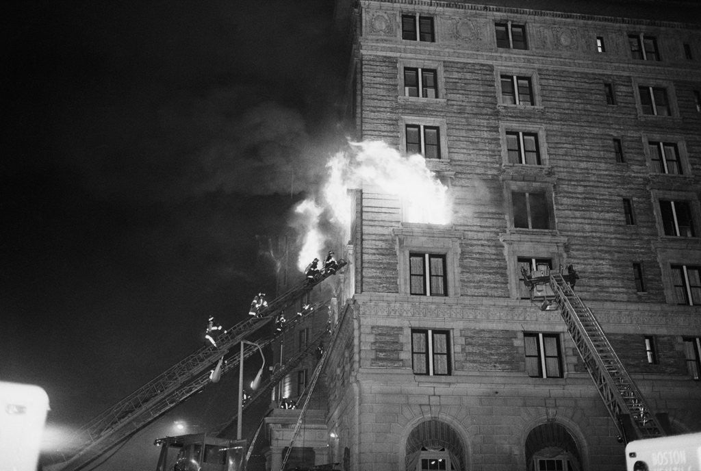 Detail of Firemen On Ladder At Flame-Engulfed Wind by Anonymous