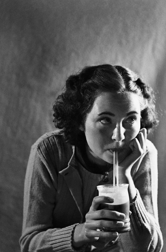Detail of Girl Sipping a Soda by Anonymous