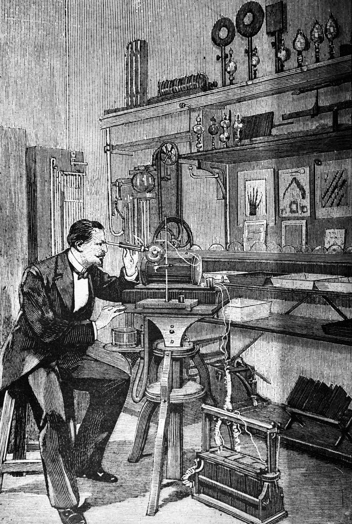 Detail of Scientist Looks Into Instrument Eyepiece by Anonymous