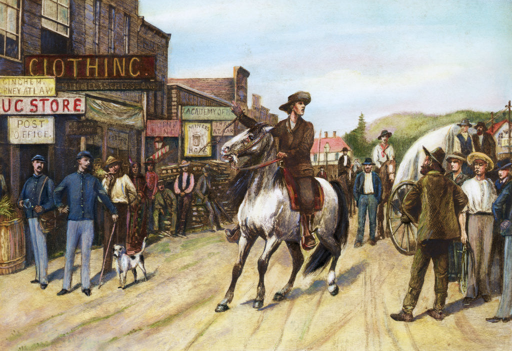 Detail of Man On Horseback In 1880S Midwest Town by Anonymous