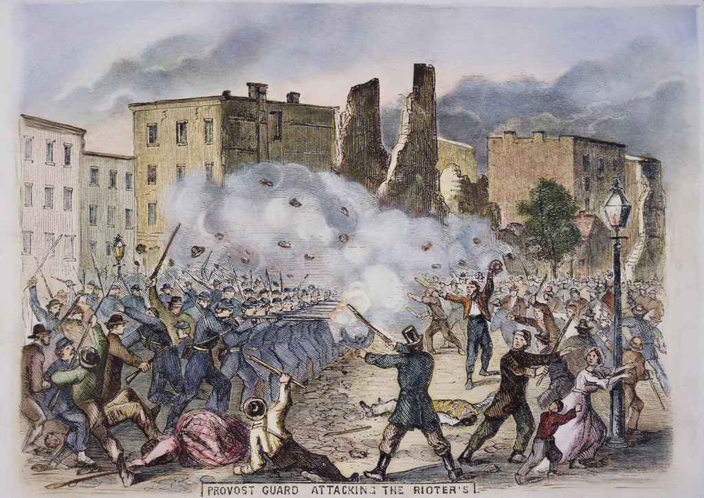 Detail of Provost Guards Attacking the Rioters Woodcut Color Print by Anonymous