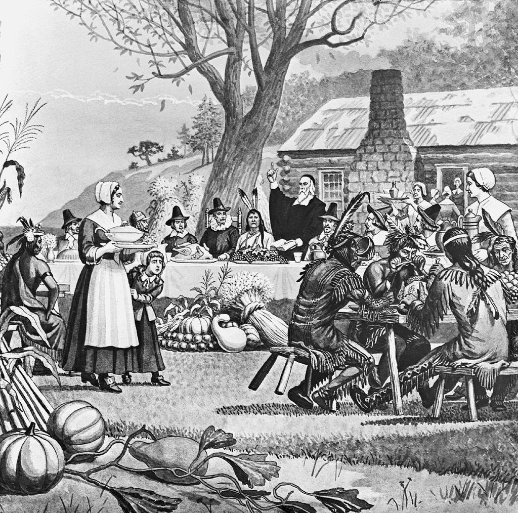 Detail of Illustration of the First Thanksgiving by Anonymous
