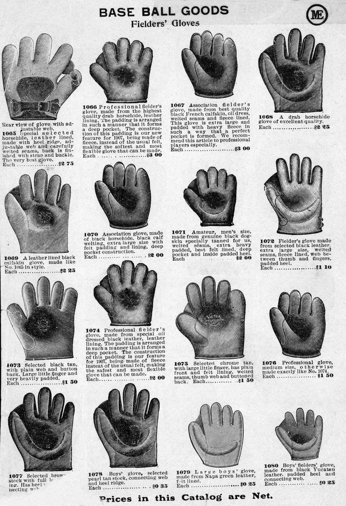 Detail of Catalog Page Of Baseball Gloves by Anonymous