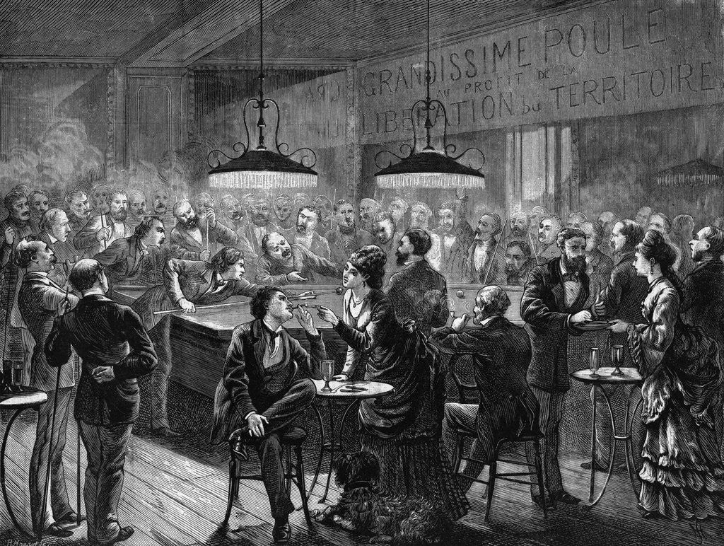Detail of Playing Billiards In Large Cafe by Anonymous