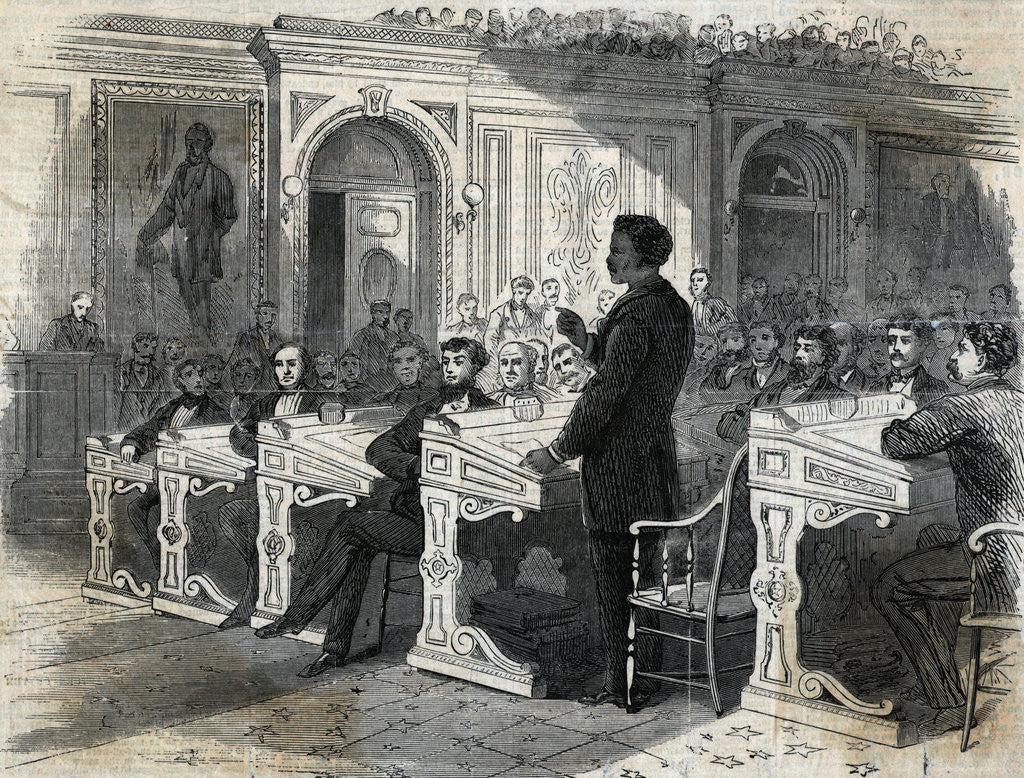 Detail of Woodcut Print of John Willis Menard in the House of Representatives by Anonymous