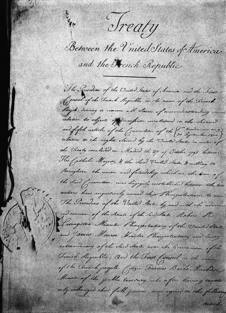 Detail of The Louisiana Purchase Treaty; Document by Anonymous