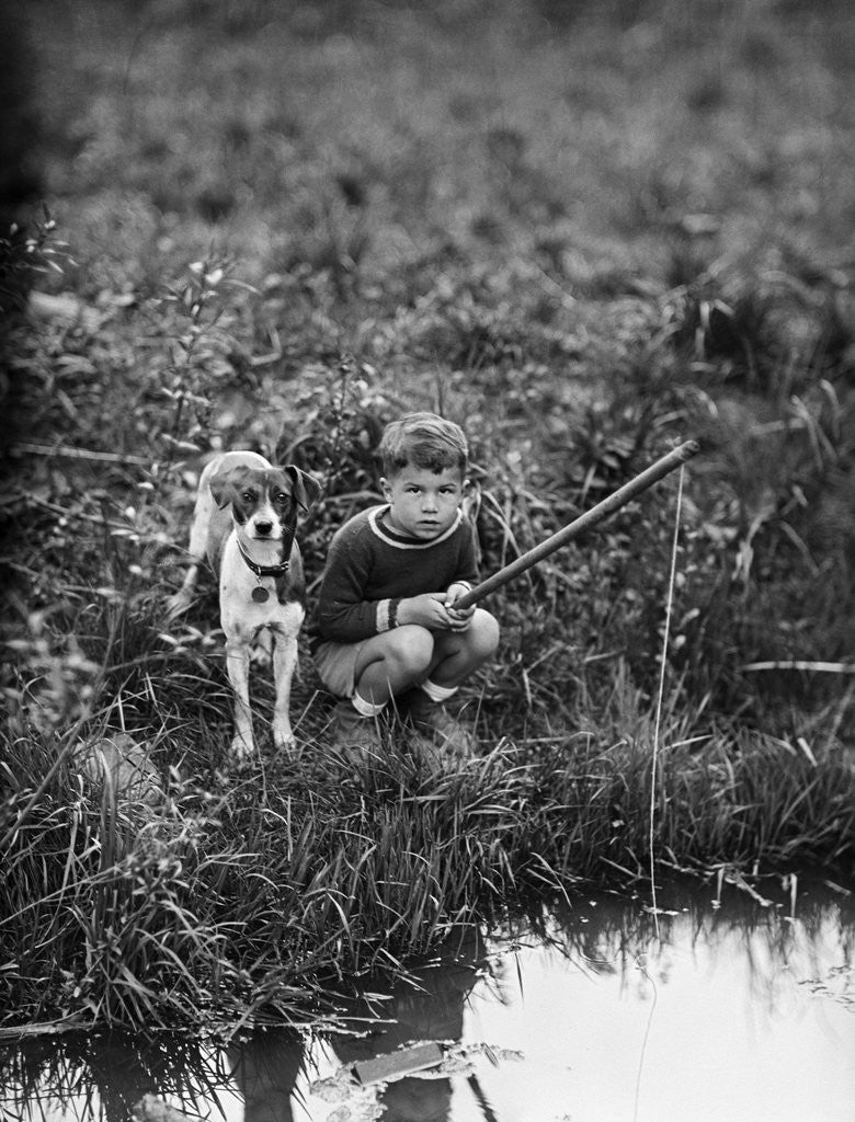 Detail of Boy with Dog Fishing by Anonymous