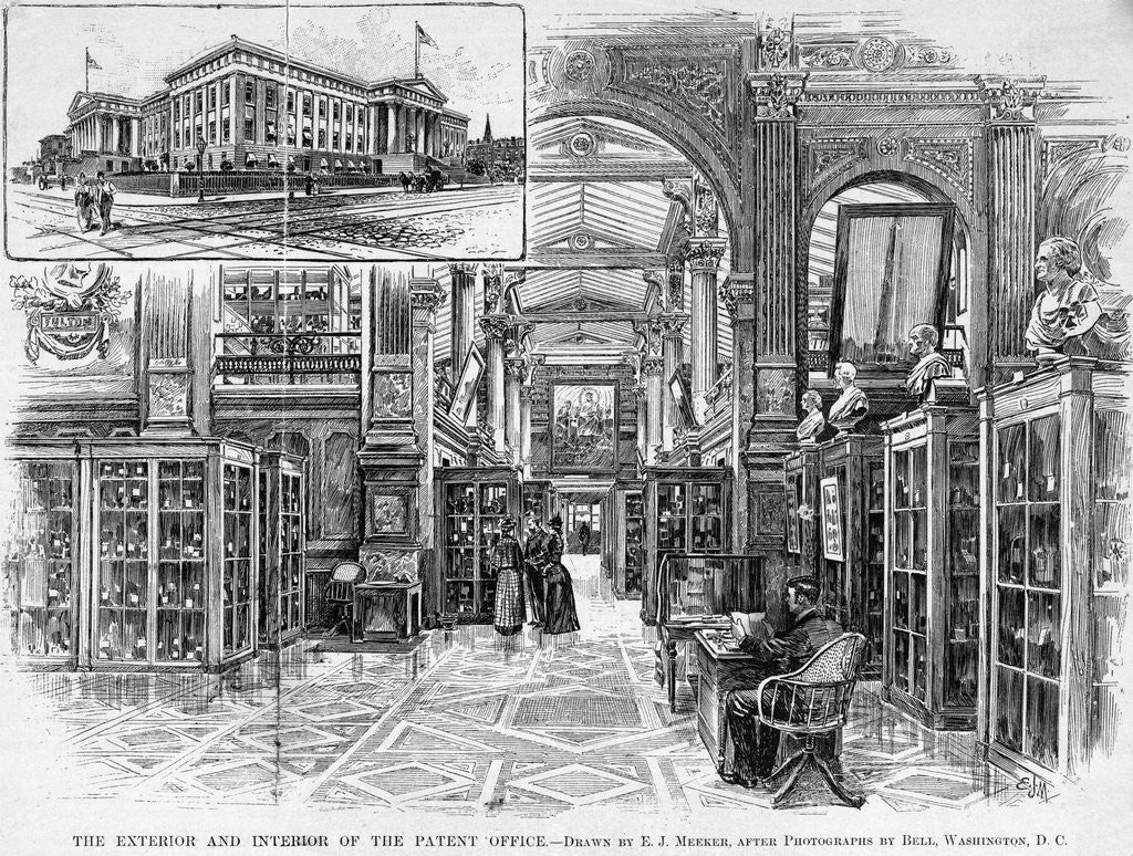 Detail of The Exterior and Interior of the Patent Office Engraving by E.J. Meeker