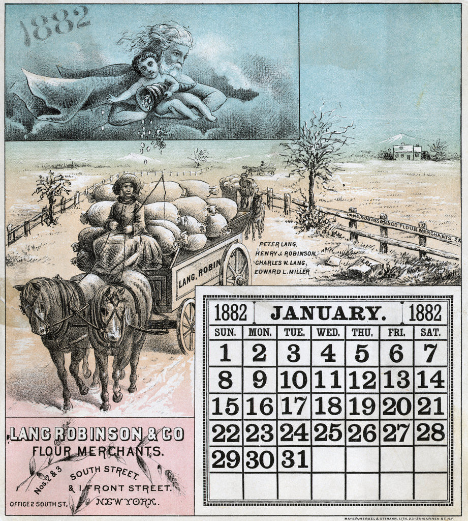 Detail of January Page From 1882 Calendar by Corbis