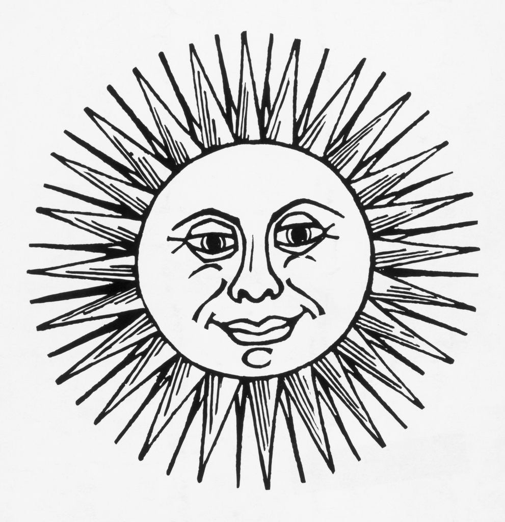 Detail of Smiling Sun Woodcut Illustration by Corbis