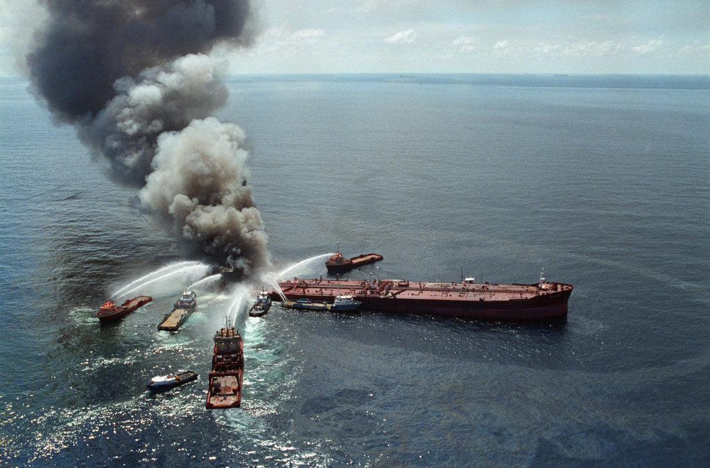 Detail of Fireboats Dousing Oil Tanker by Anonymous