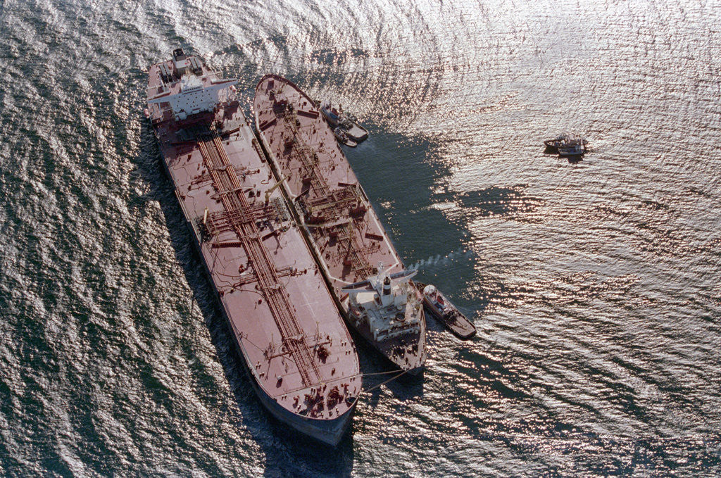 Detail of Tanker Pumping Oil From Exxon Valdez by Anonymous