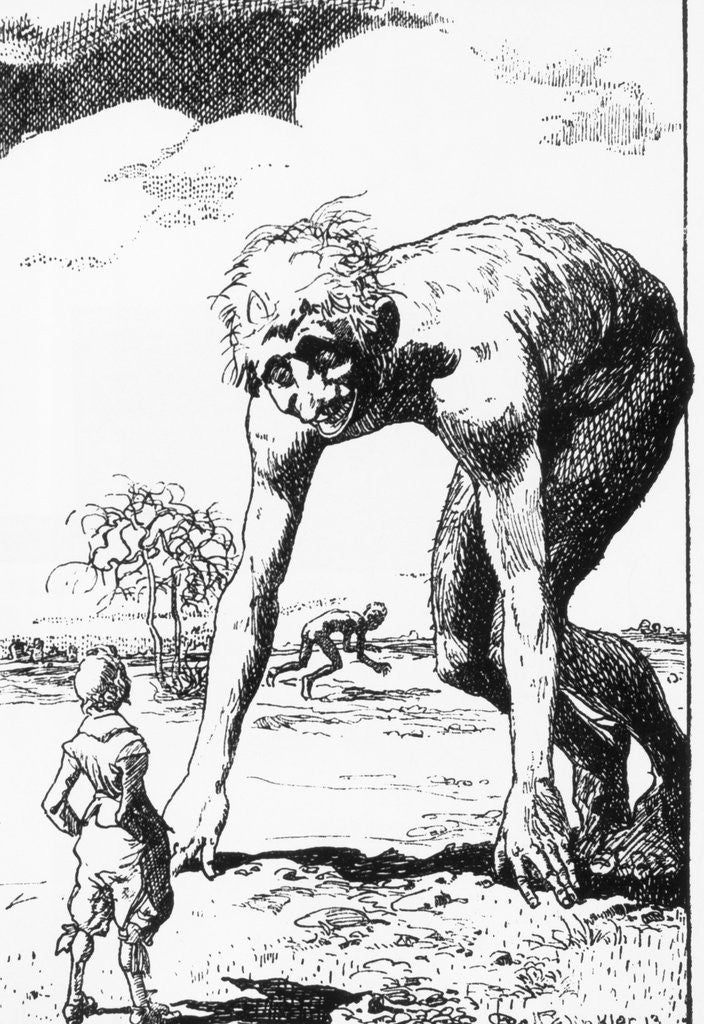 Detail of Illus. Of Man Encountering Lunar Giants by Anonymous