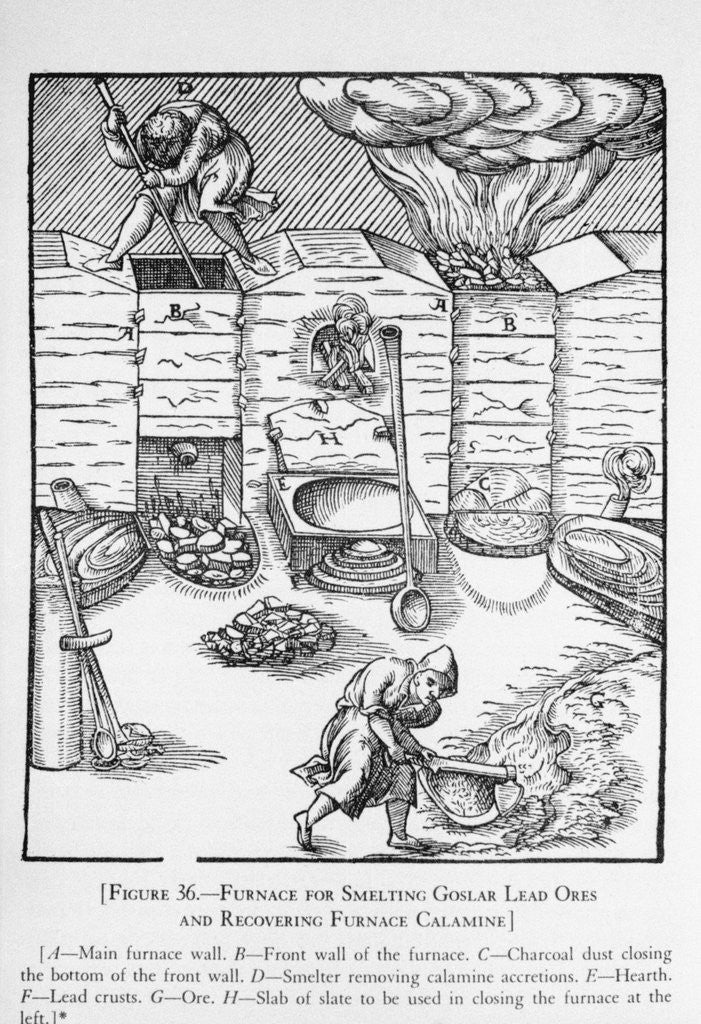 Detail of Engraving Of Men W/Lead Smelter Furnace by Anonymous