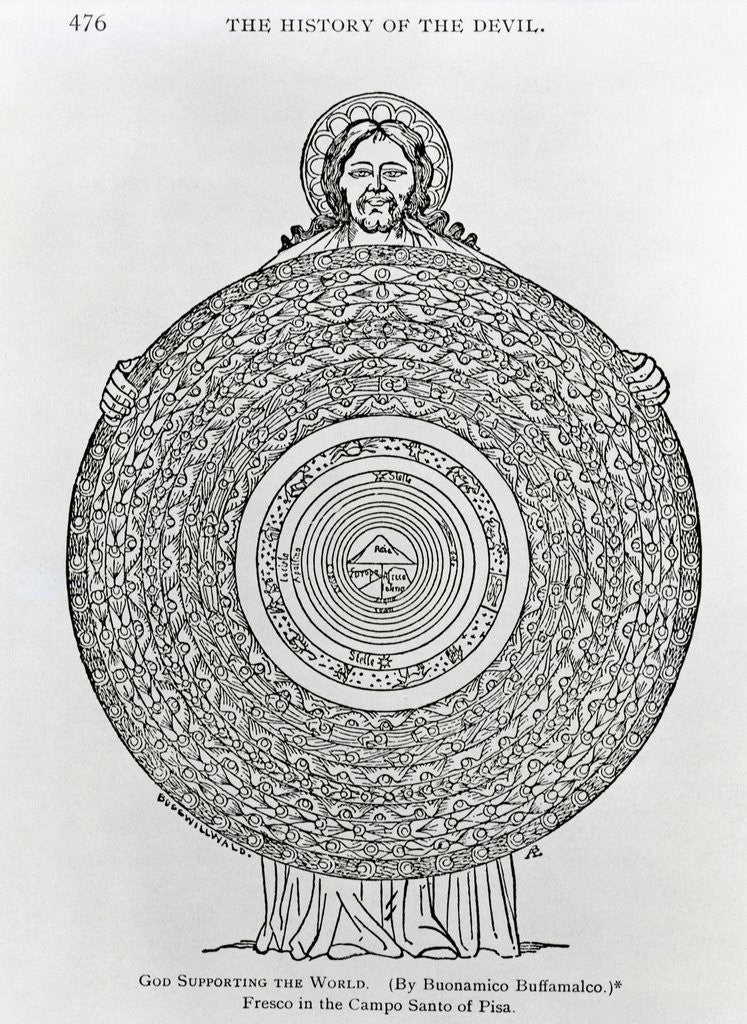 Detail of God Figure Holding Disc-Shaped World by Corbis