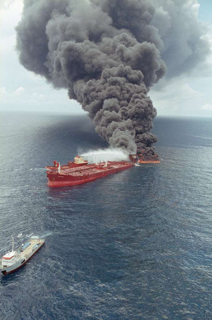 Detail of Dark Smoke Rising from Burning Mega Borg Oil Tanker by Corbis