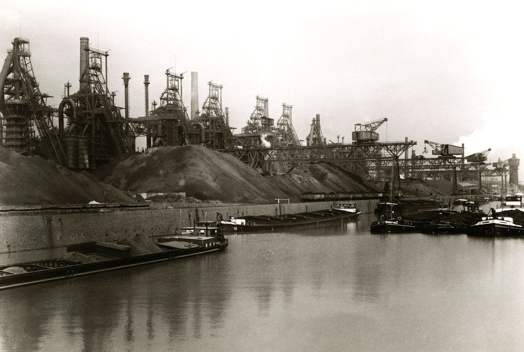 Detail of Canal W/Barges &Industrial Complex Bkgrd by Anonymous