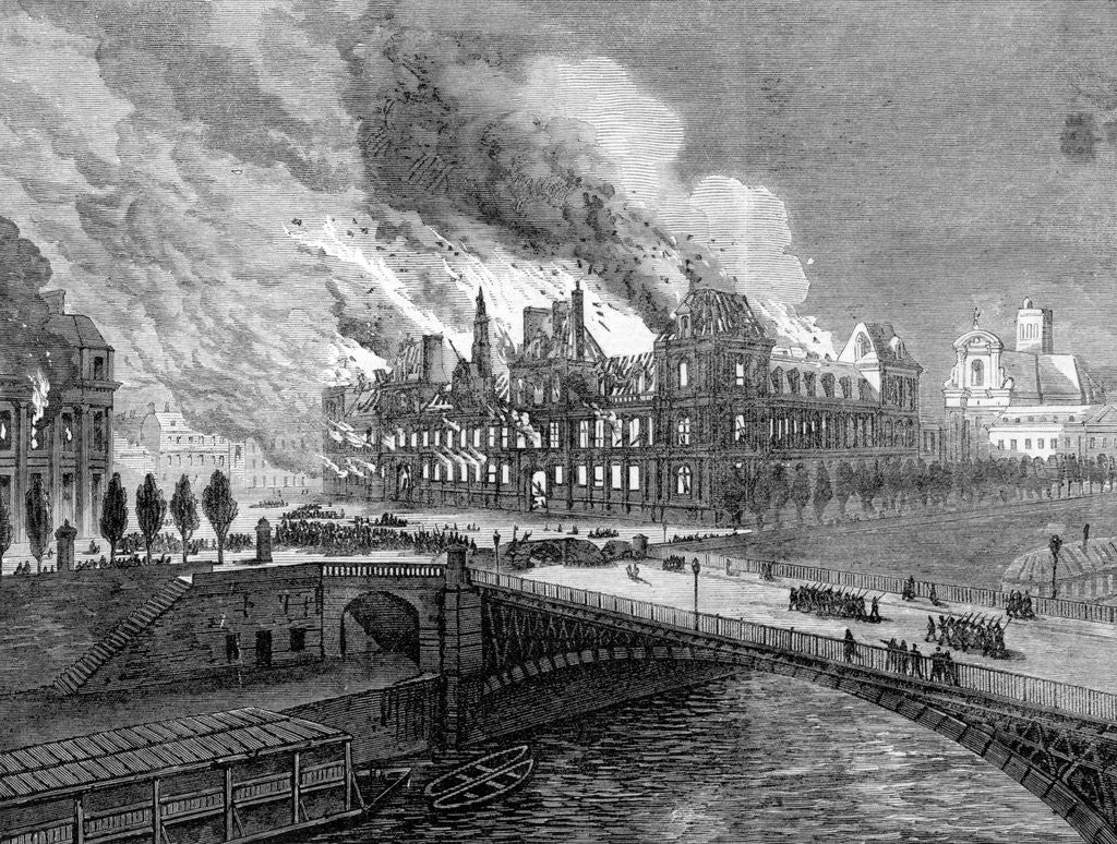 Detail of Engraving Genview Hotel De Ville Burning by Anonymous
