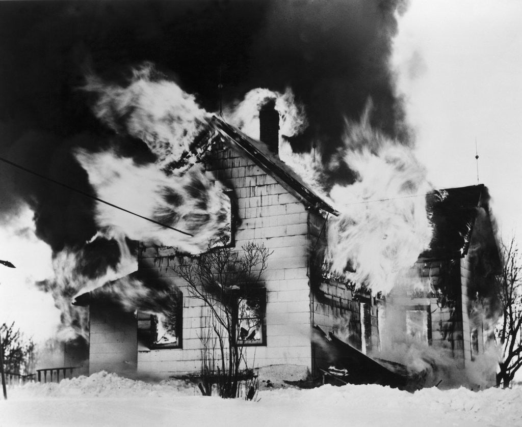 Detail of Burning House in Winter by Corbis