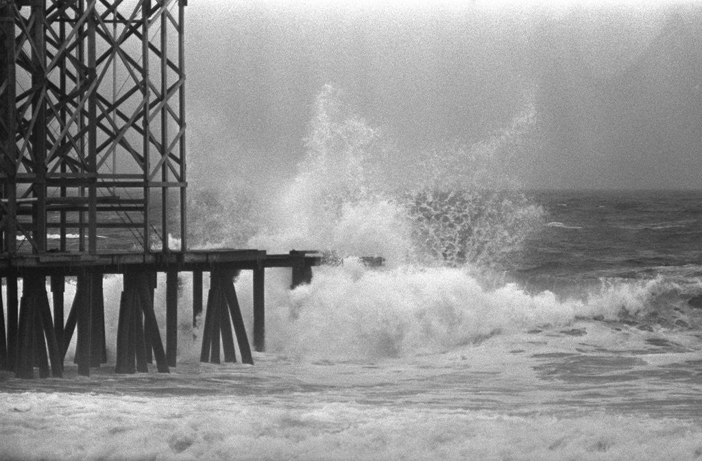 Detail of High Waves Crash On Boardwalk Pier by Anonymous