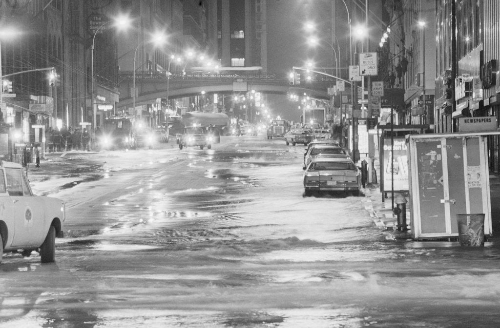 Detail of Night Flood In Midtown Street W/Cars by Anonymous