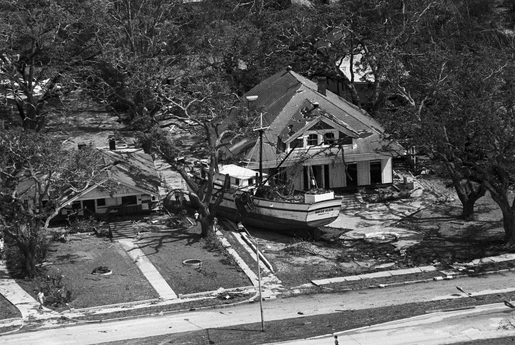 Detail of Boat Rests Against A House Aft Hurricane by Anonymous