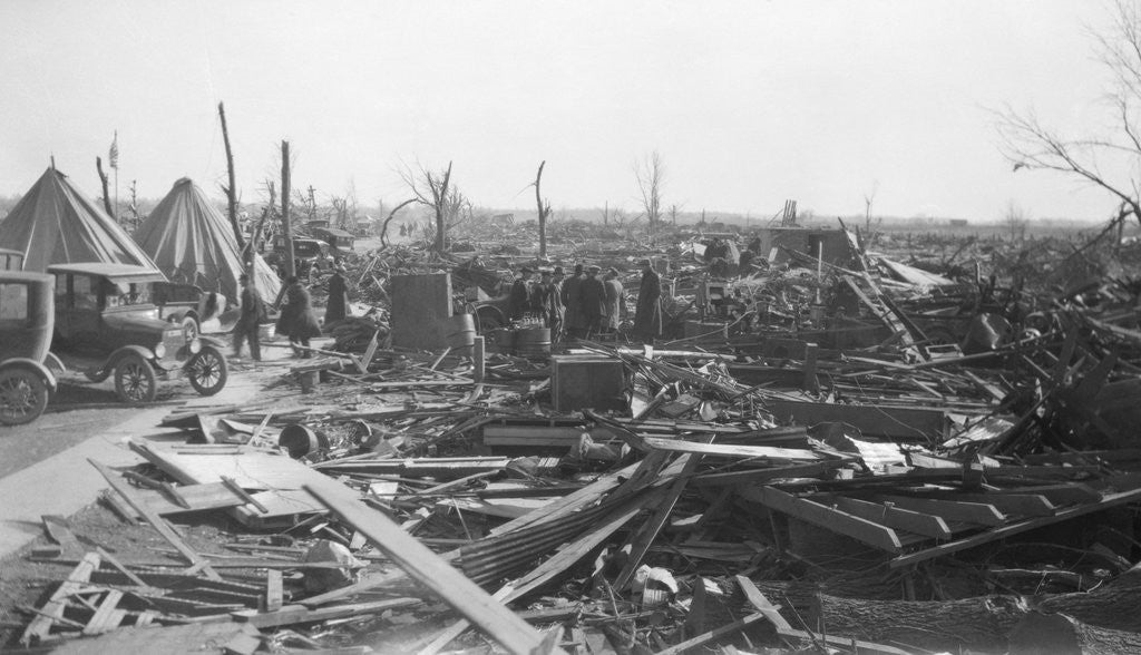 Detail of Men Survey Damage Done By Tornado by Anonymous