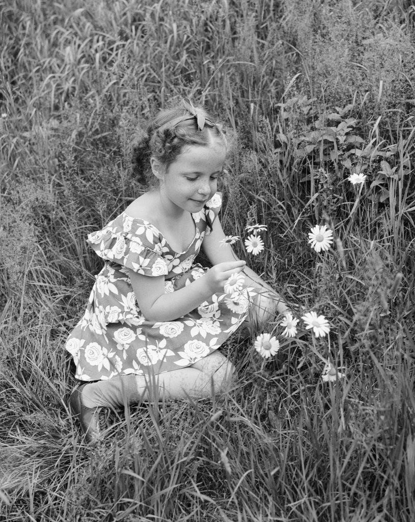 Detail of Girl Picking Daisies by Anonymous