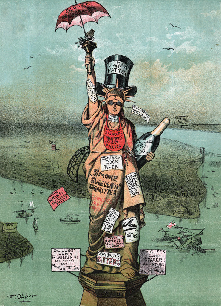 Detail of Cartoon, Statue Of Liberty with Advertising by Anonymous