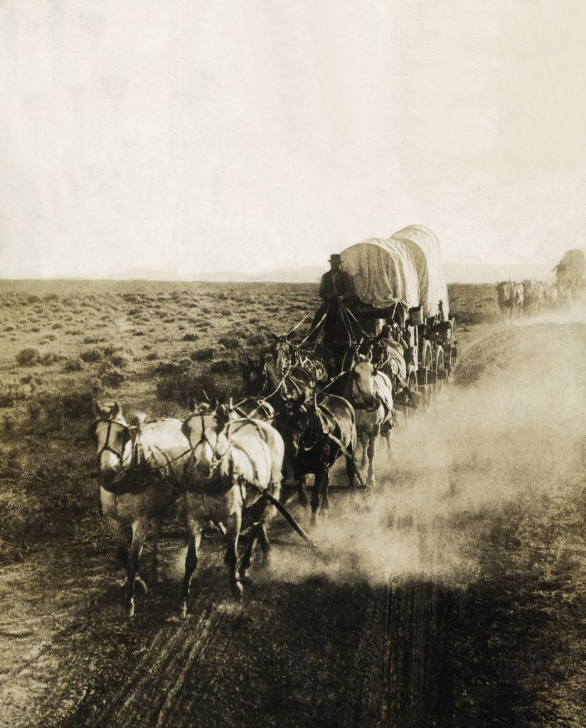 Detail of Covered Wagons on the Plains Going West by Corbis