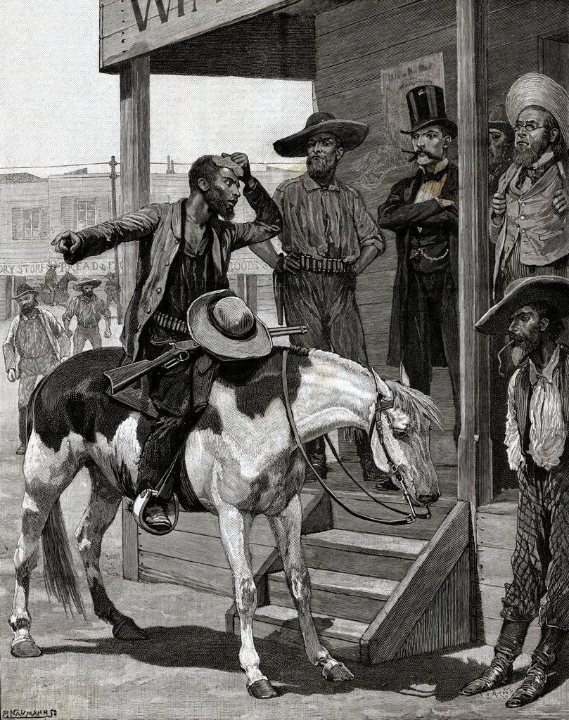 Detail of Messenger On Horseback Talks To Men by Corbis