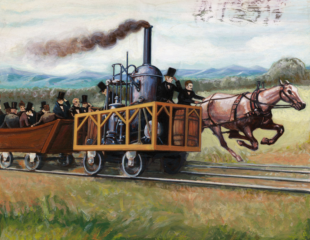 Detail of Illustration of a Race Between a Locomotive and a Horse-Drawn Car by Anonymous