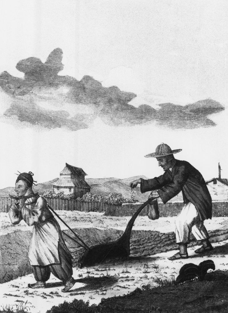 Detail of Chinese Peasants Plowing and Sowing by Corbis
